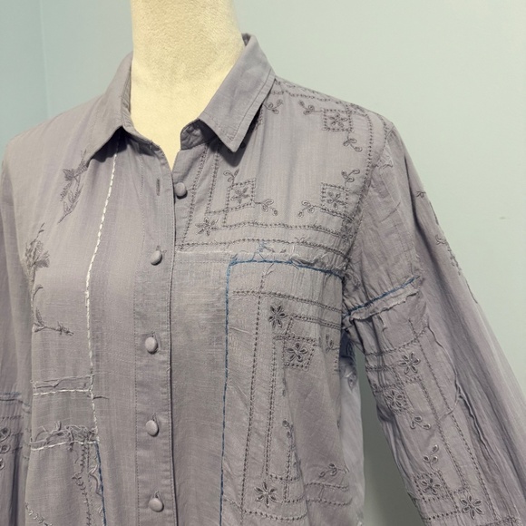 Anthropologie Handkerchief Buttondown Eyelet Embroidered Sky Blouse Size S - Picture 3 of 10